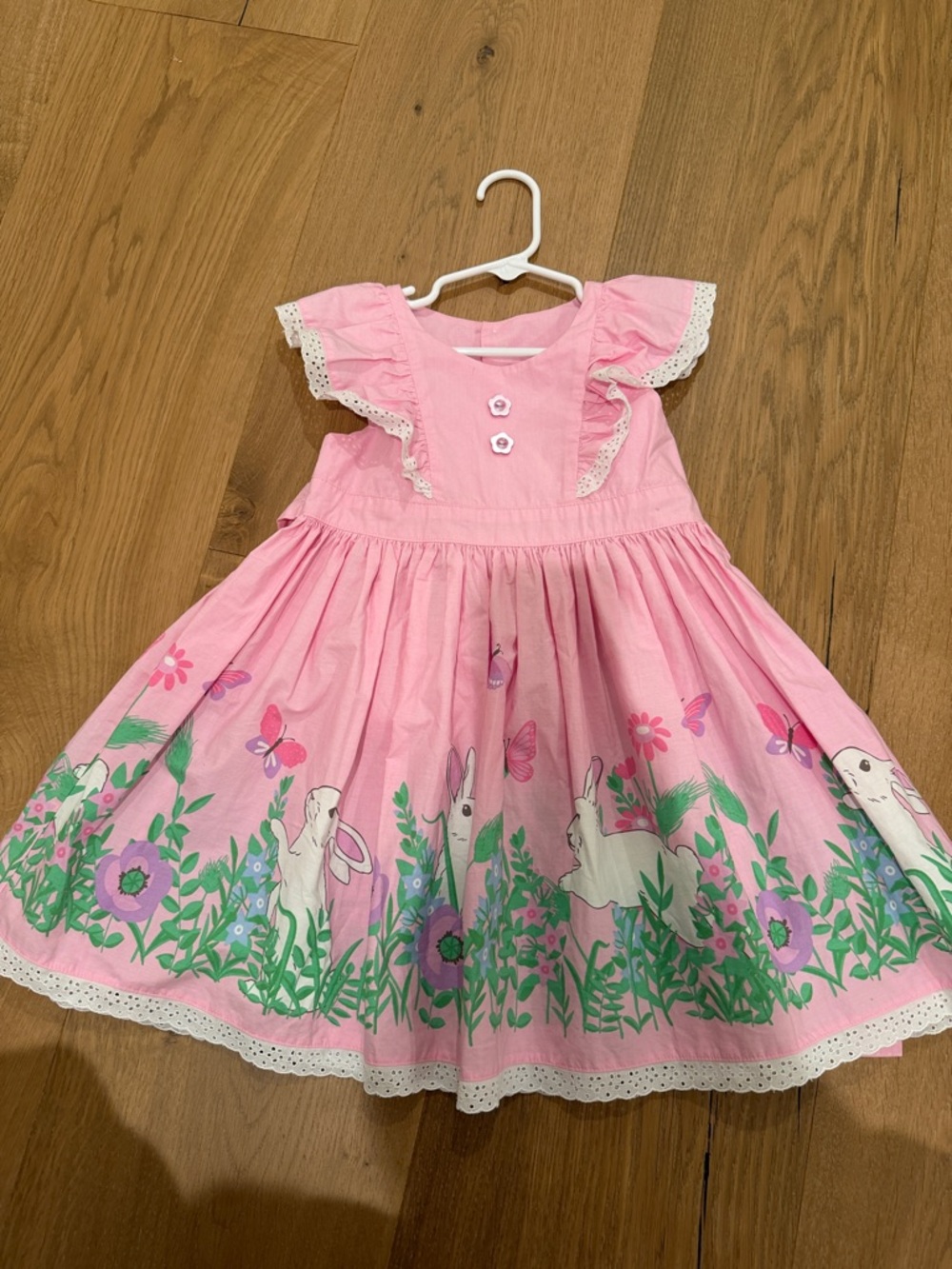 Source Unknown Pink Bunny Garden Ruffle Dress